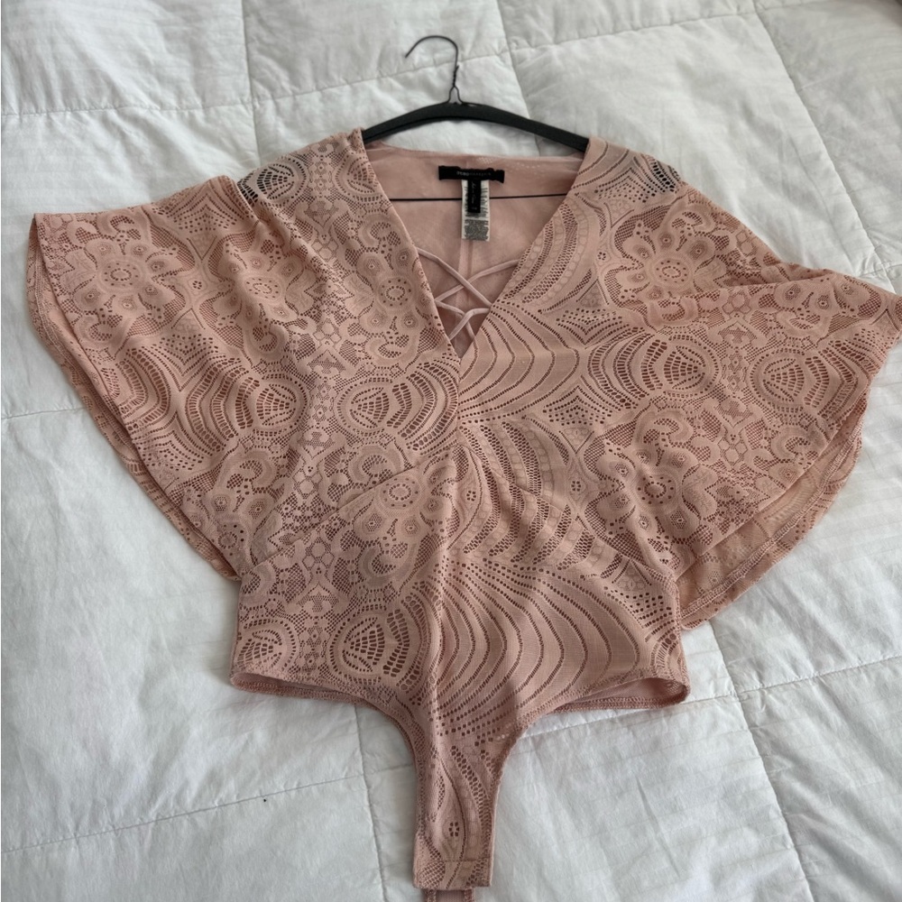 BCBGMaxAzria Pink Asymmetrical Cut Out Bodysuit